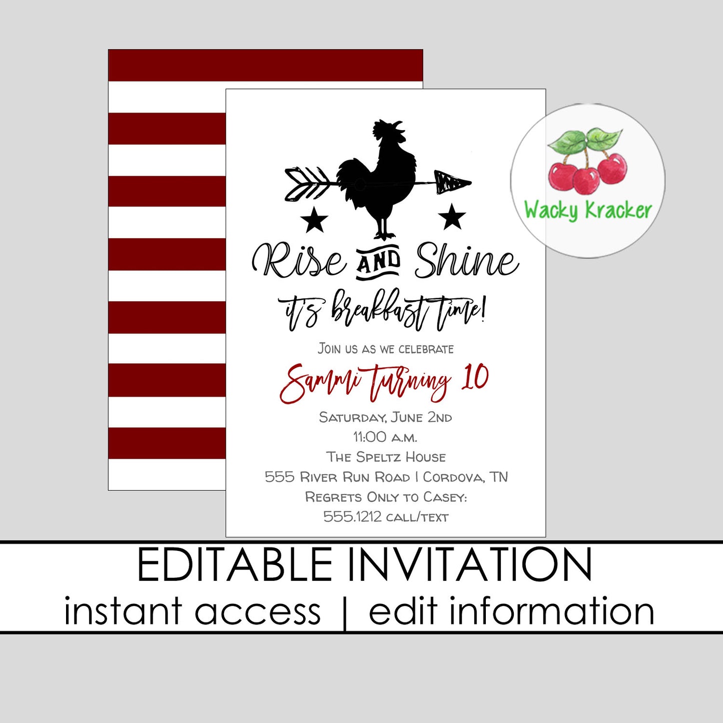 Rooster Rise and Shine Birthday Invitation