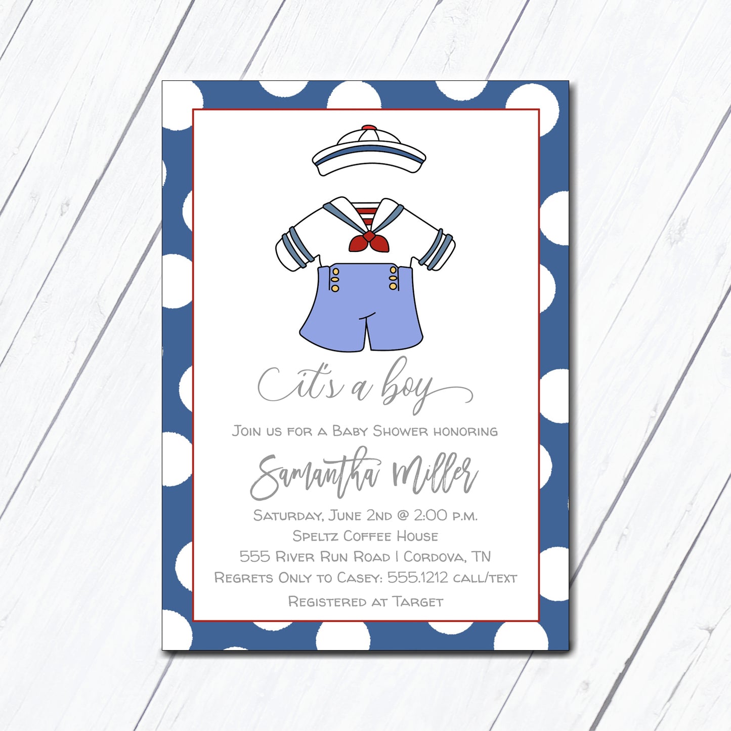 Sailor Suit Baby Shower Invitation