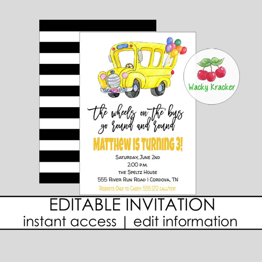 Bus Birthday Invitation