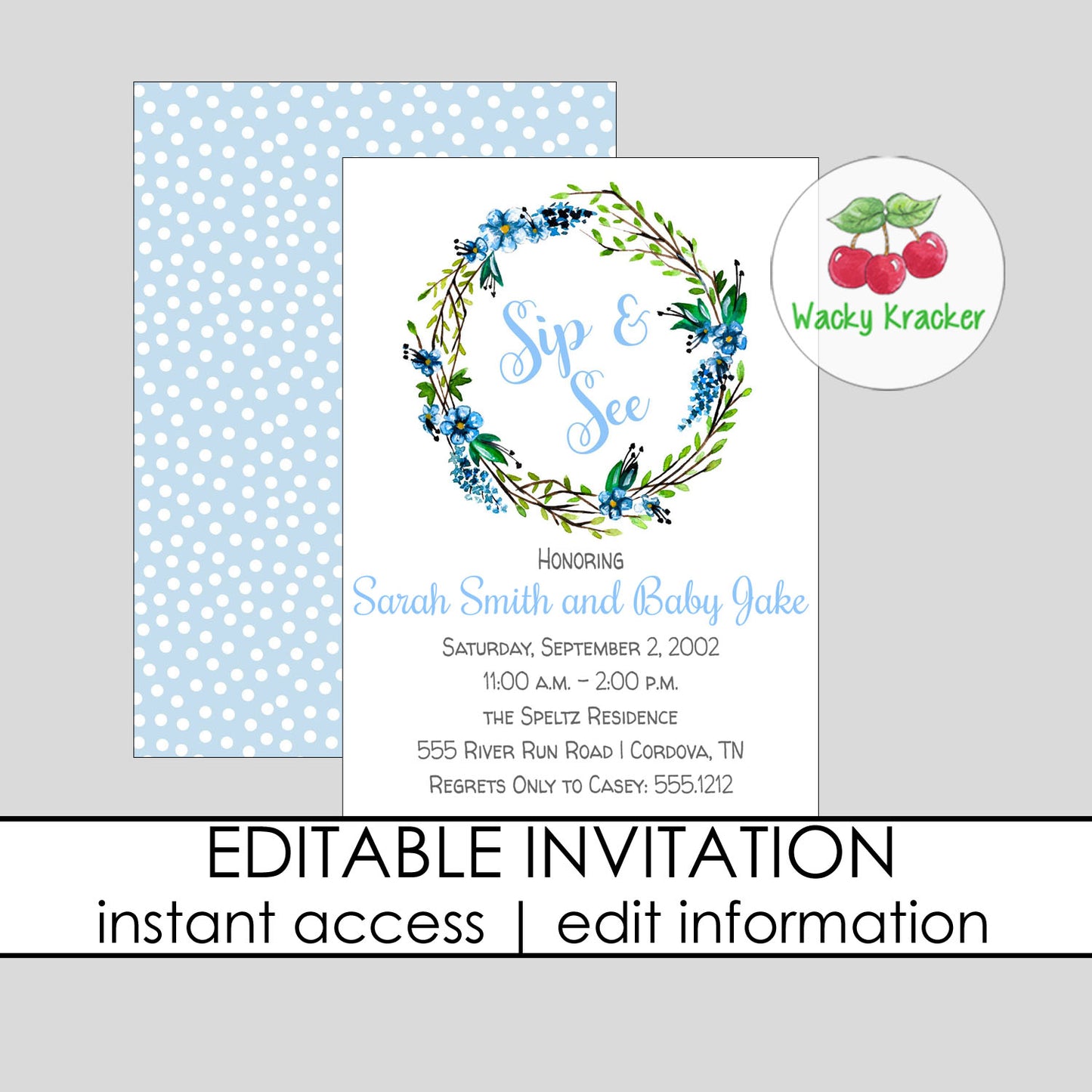 Sip and See Boy Baby Shower Invitation