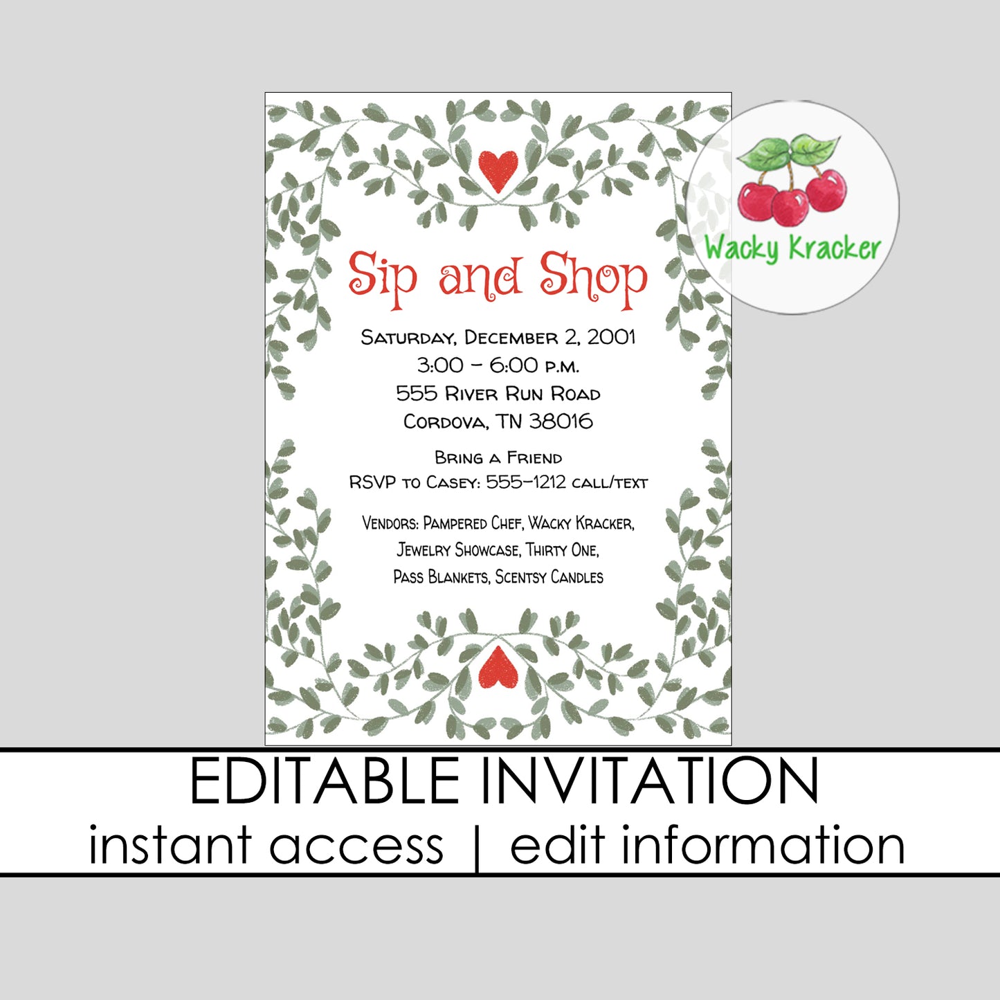 Greenery Sip and Shop Invitation