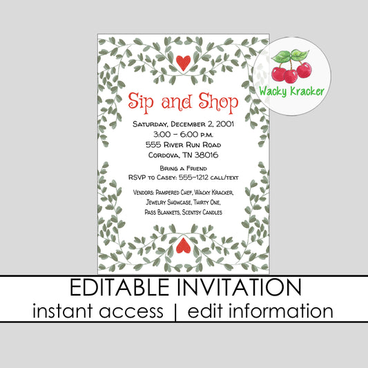 Greenery Sip and Shop Invitation