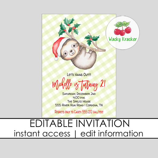 Christmas Sloth Invitation