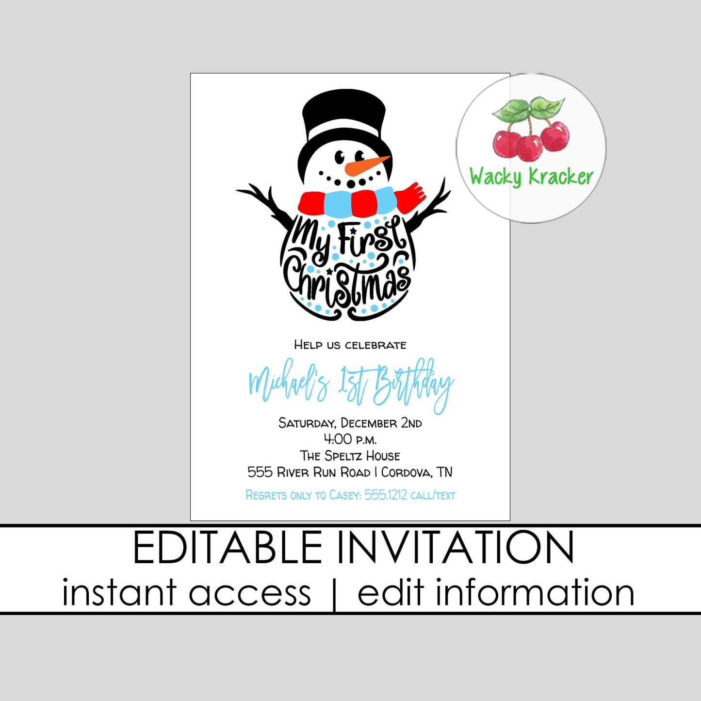 Snowman First Birthday Invitation
