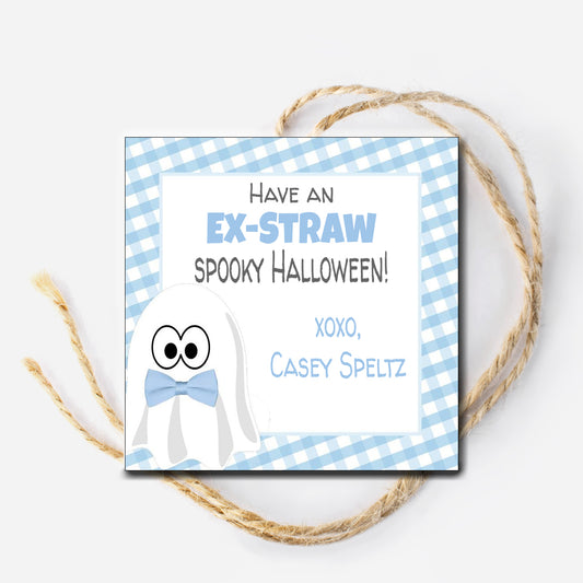 Blue Straw Halloween Gift Tag