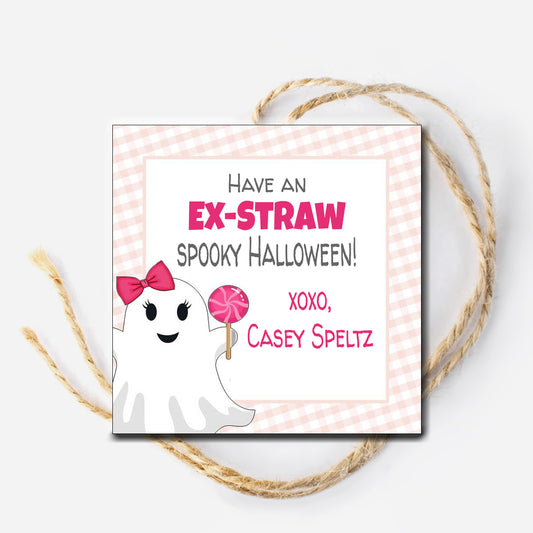Pink Straw Halloween Gift Tag