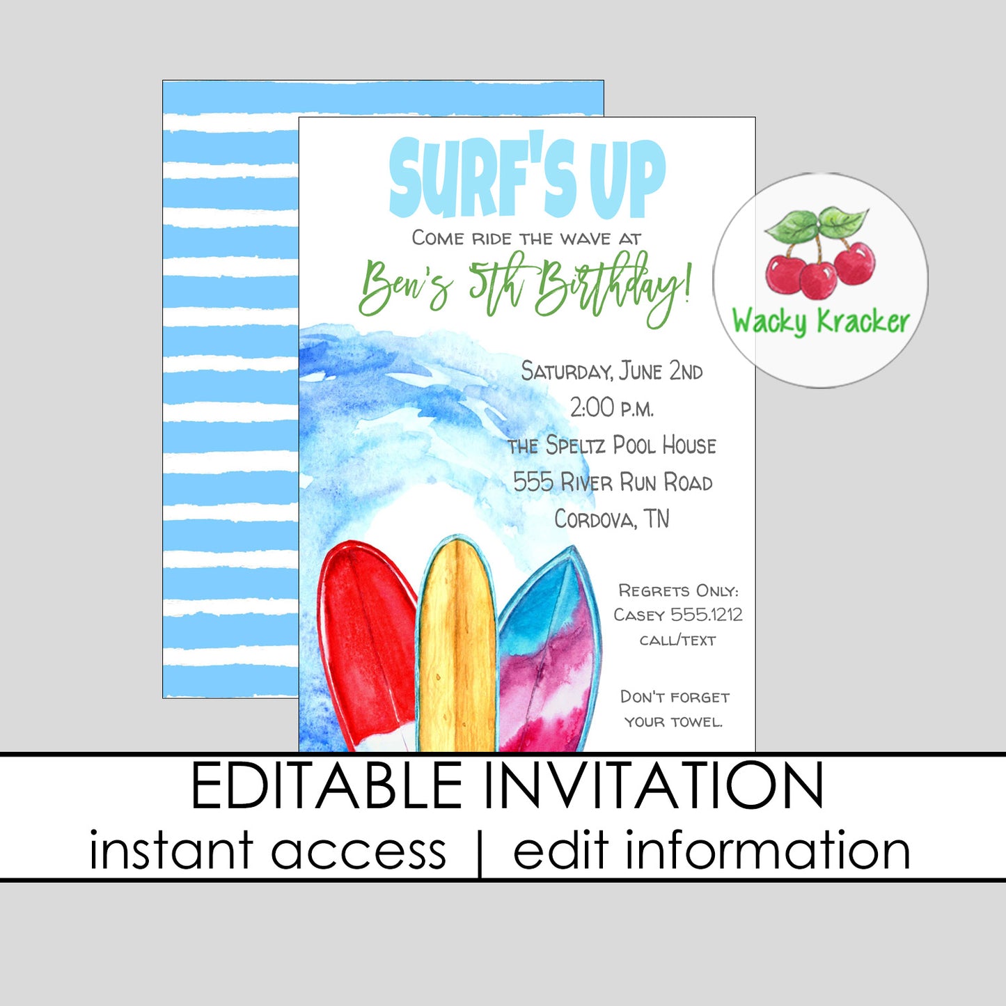 Surfing Birthday Invitation