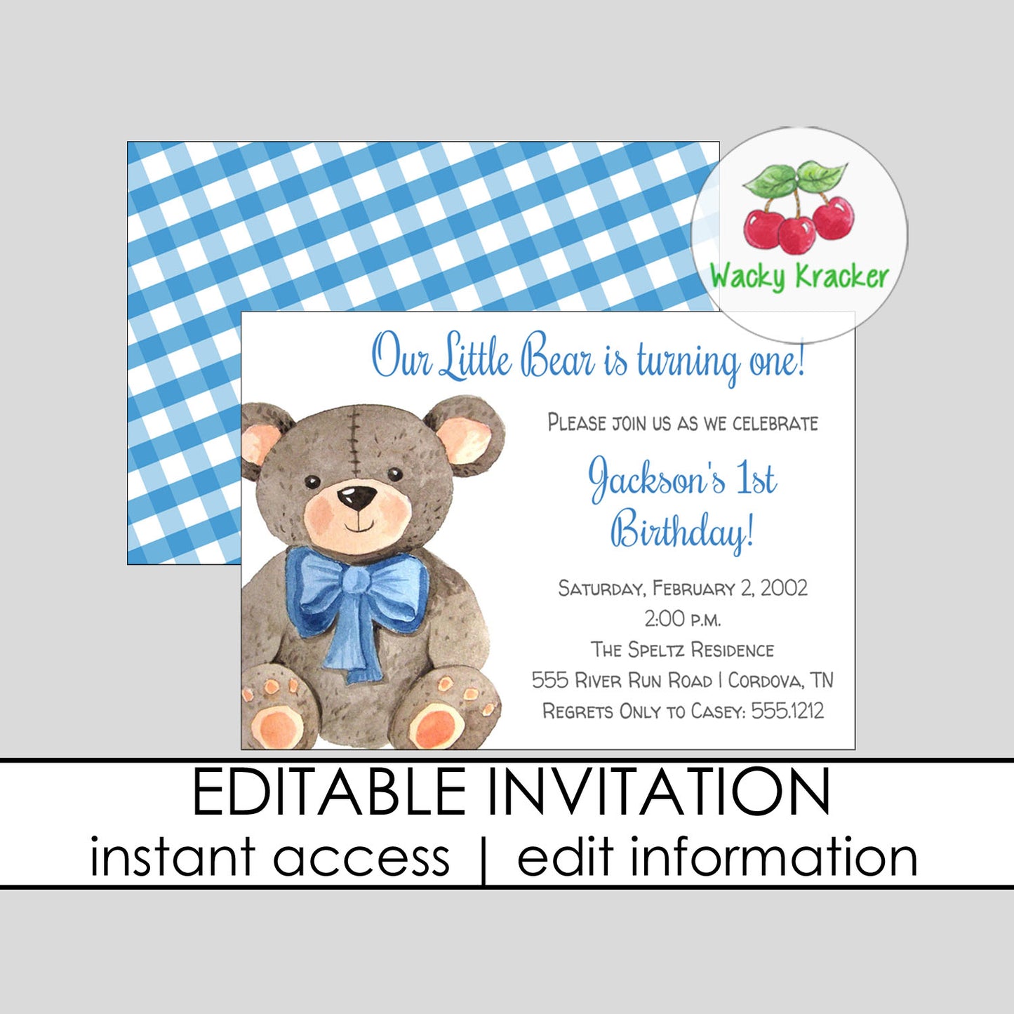 Teddy Bear Boy Birthday Invitation