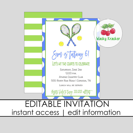 Tennis Boy Birthday Invitation