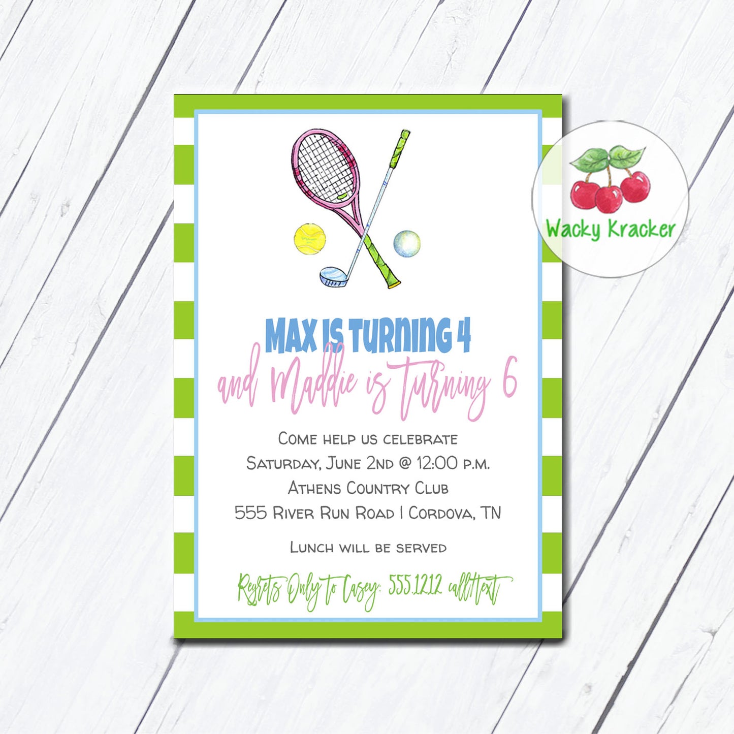 Tennis and Golf Birthday Invitation