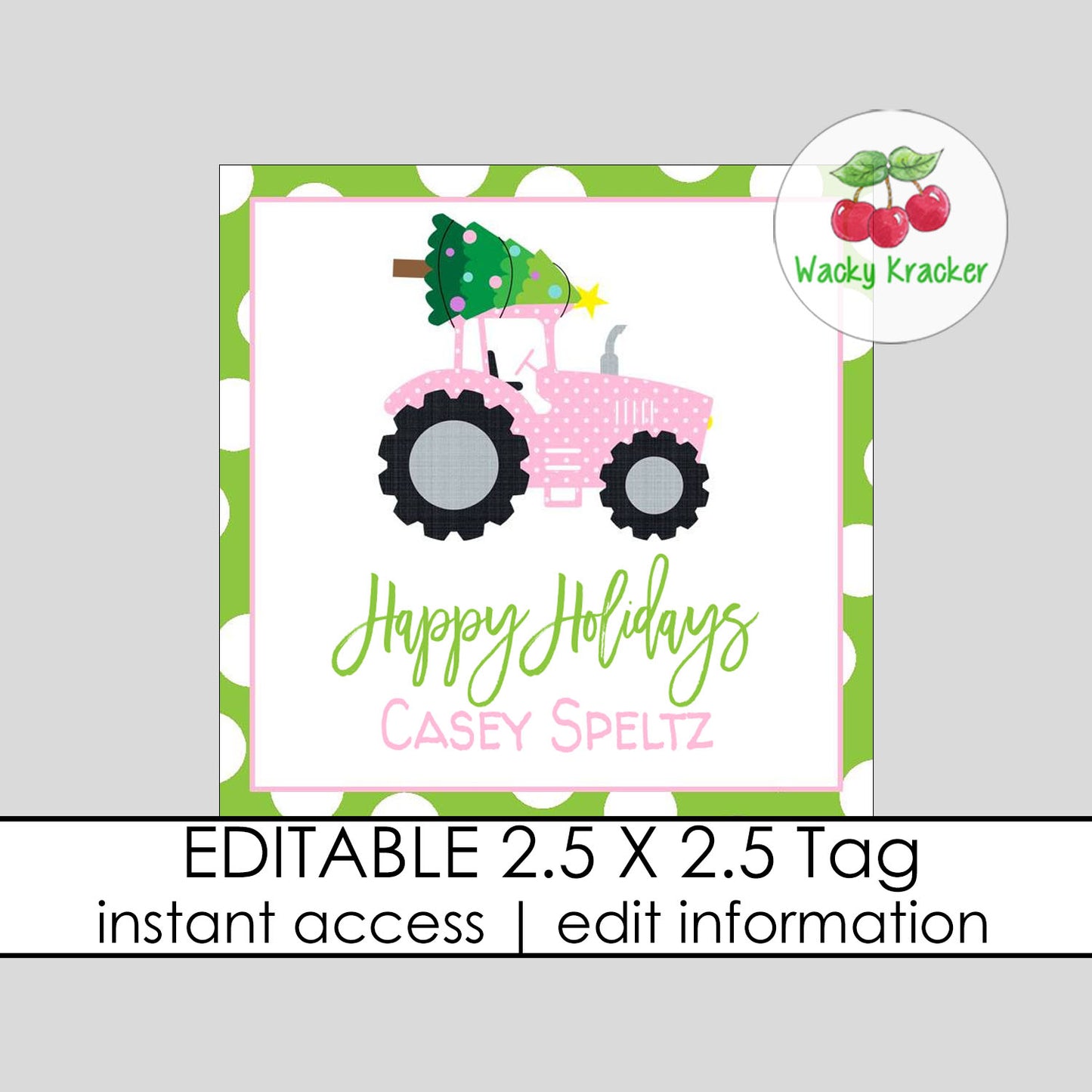Pink Christmas Tractor Gift Tag