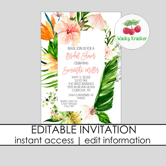 Tropical Bridal Shower Invitation