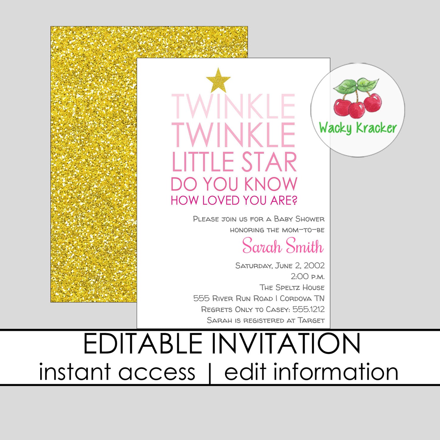 Twinkle Girl Baby Shower Invitation