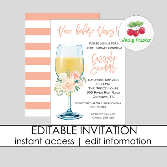 Vino Vows Bridal Shower Invitation