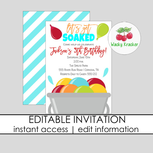 Water Balloon Birthday Invitation