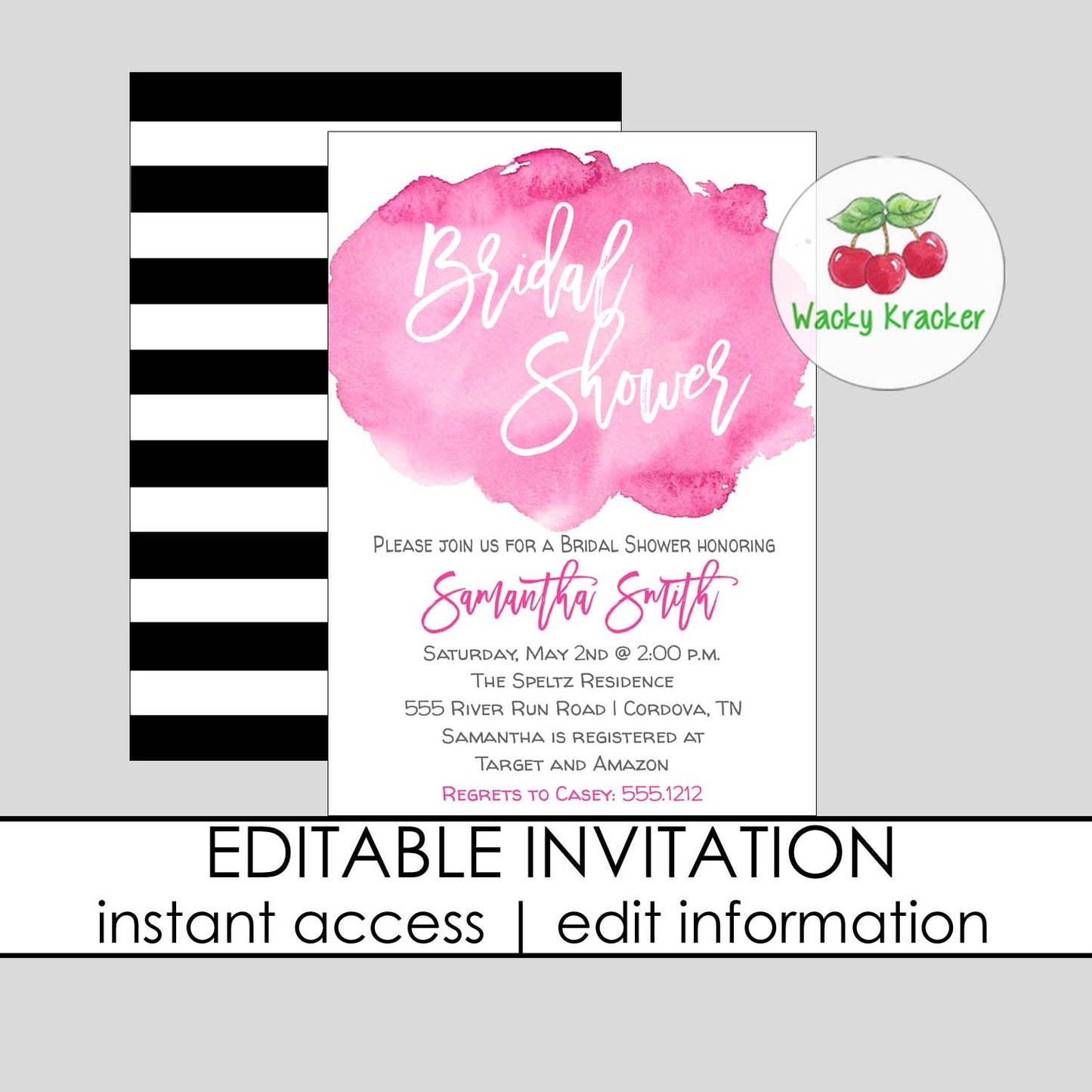 Watercolor Pink Bridal Shower Invitation
