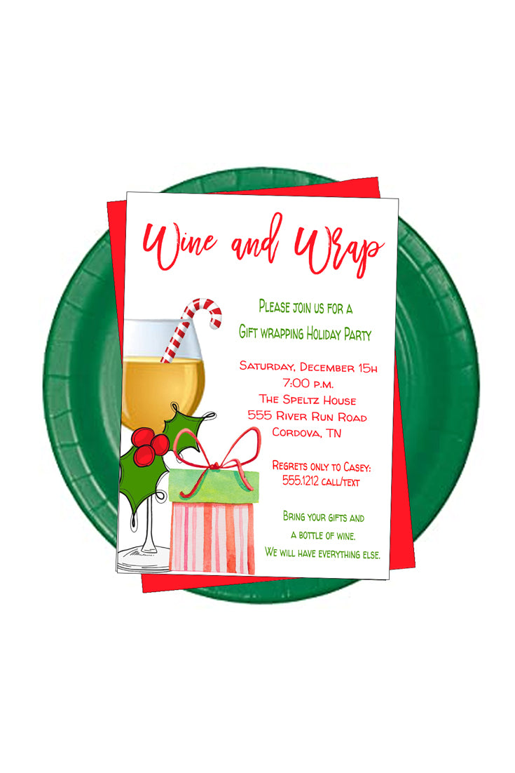 Wine and Wrap Christmas Invitation