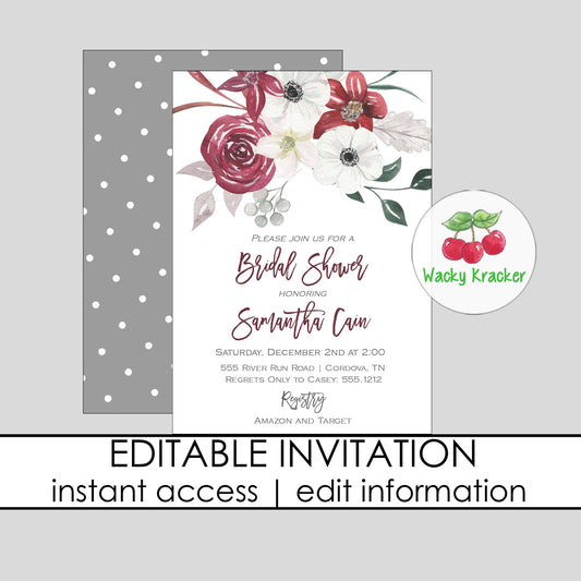 Winter Red Bridal Shower Invitation