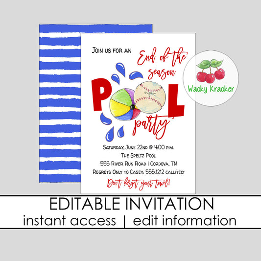 Baseball Pool Party Invitation