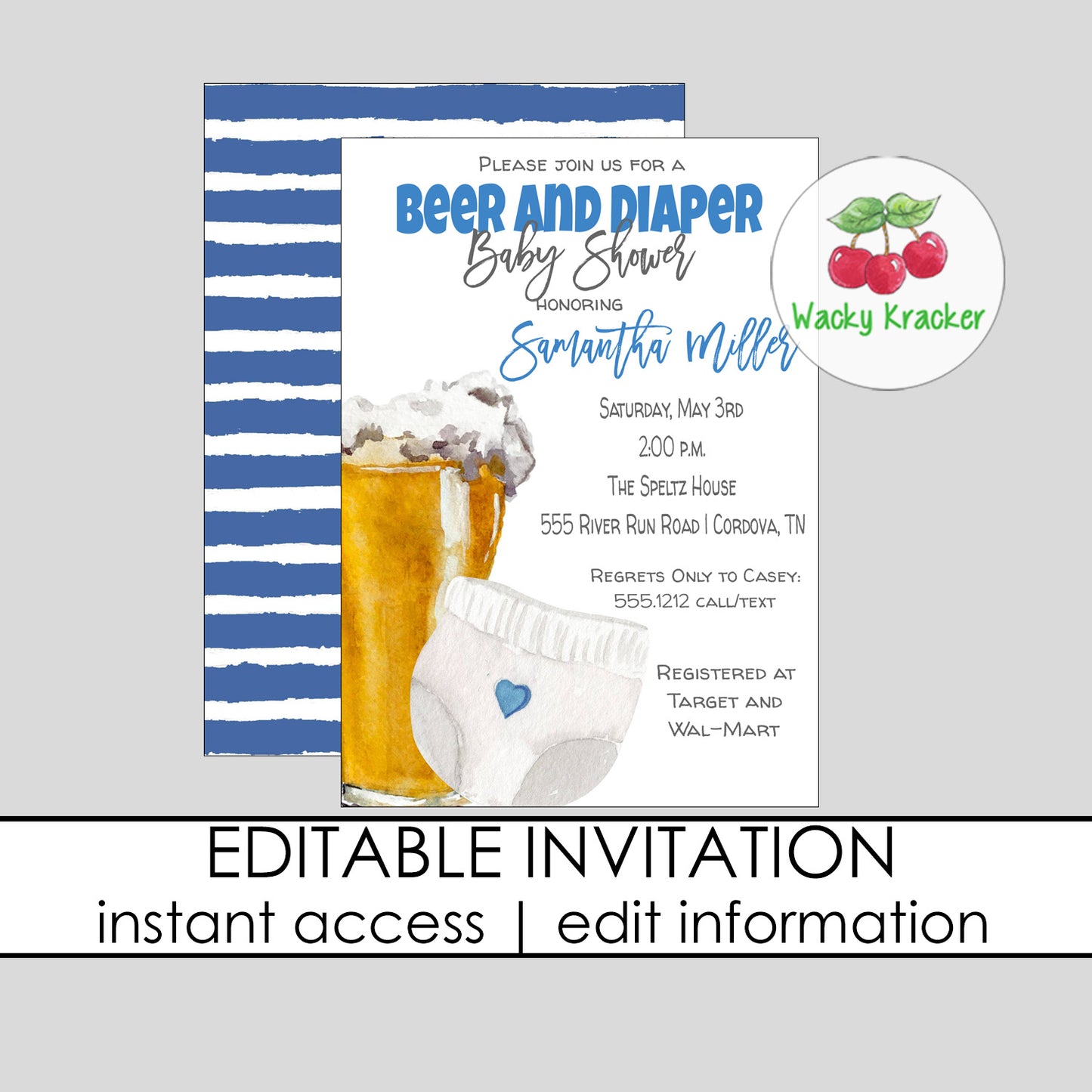Beer and Diaper Boy Baby Shower Invitation