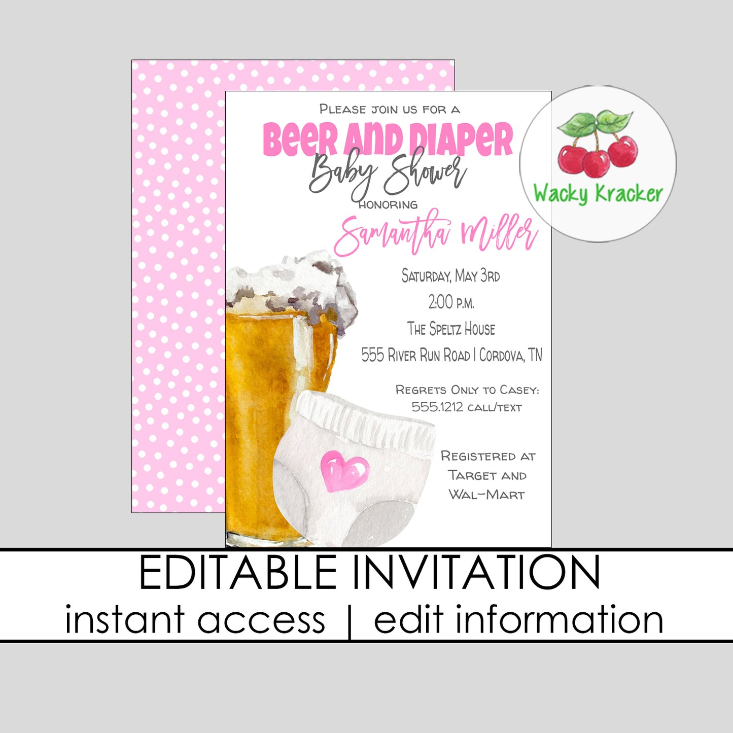 Beer and Diaper Girl Baby Shower Invitation
