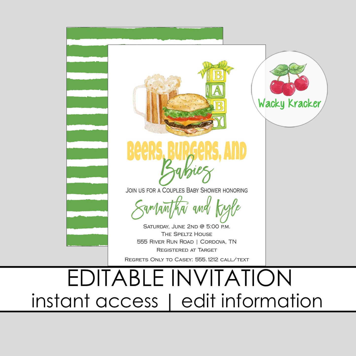 Beers, Burgers, and Babies Shower Invitation