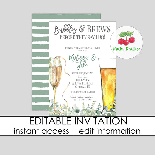 Bubbles and Brews Bridal Shower Invitation