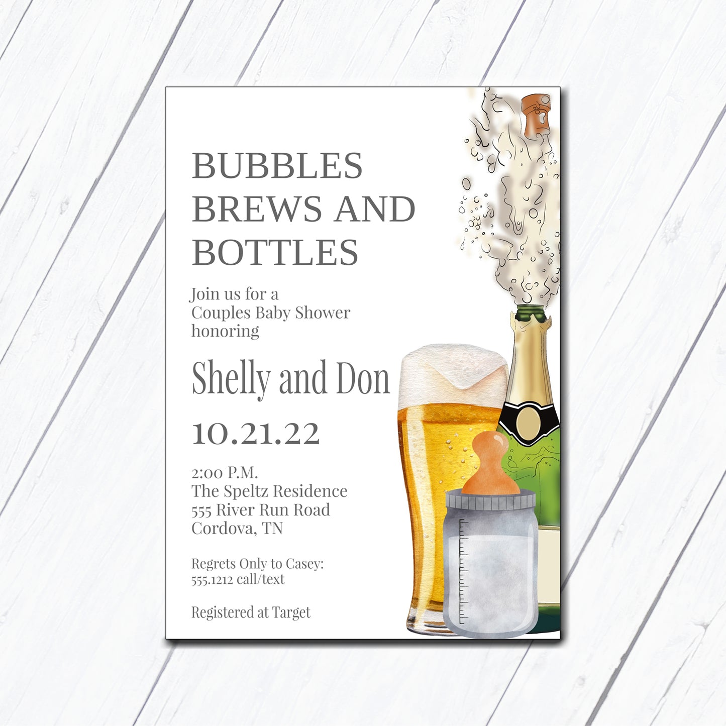 Bubbles and Brews Baby Shower Invitation