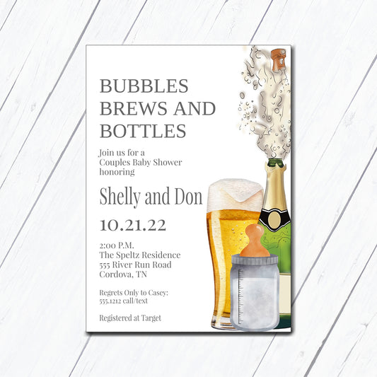 Bubbles and Brews Baby Shower Invitation