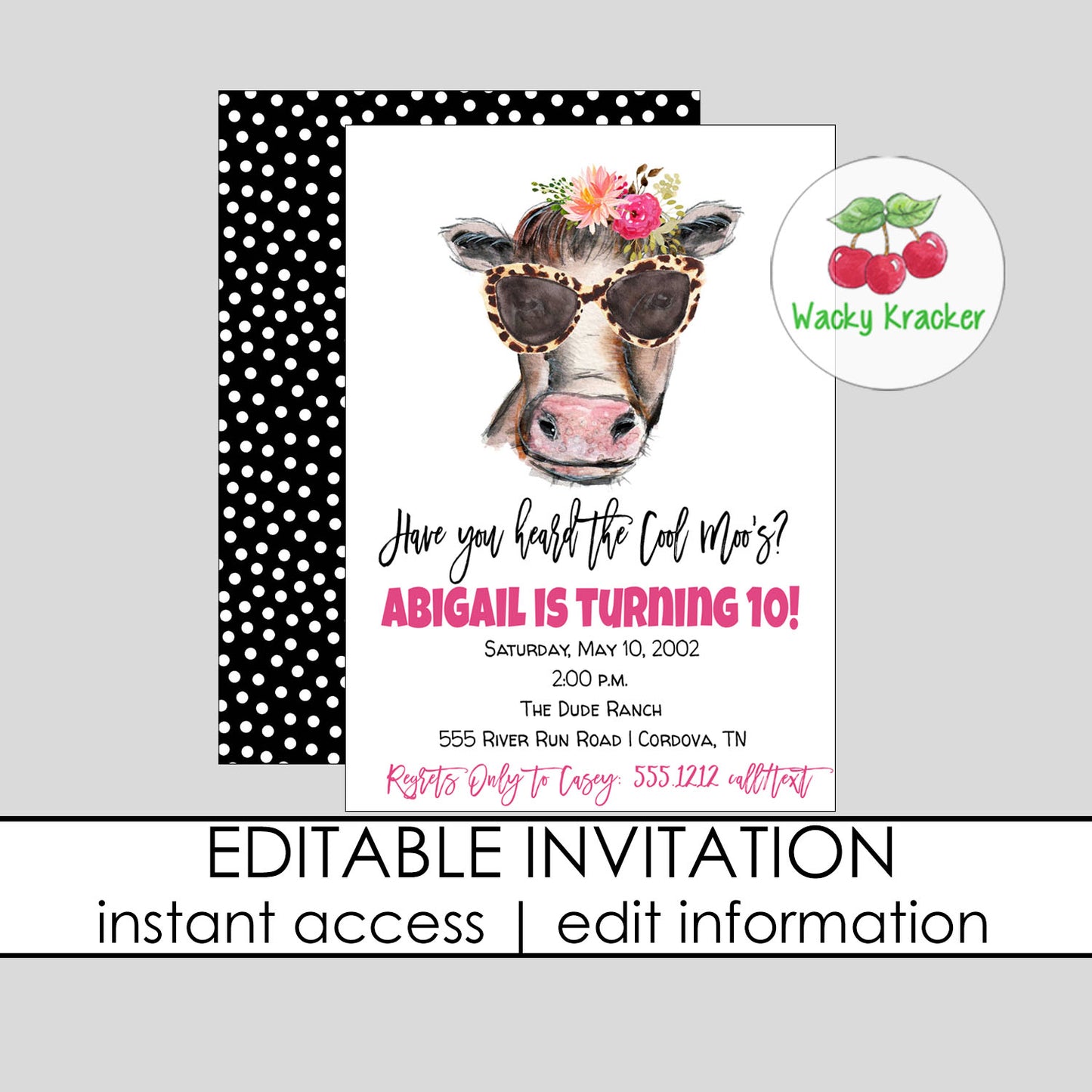 Cool Moo's Cow Birthday Invitation