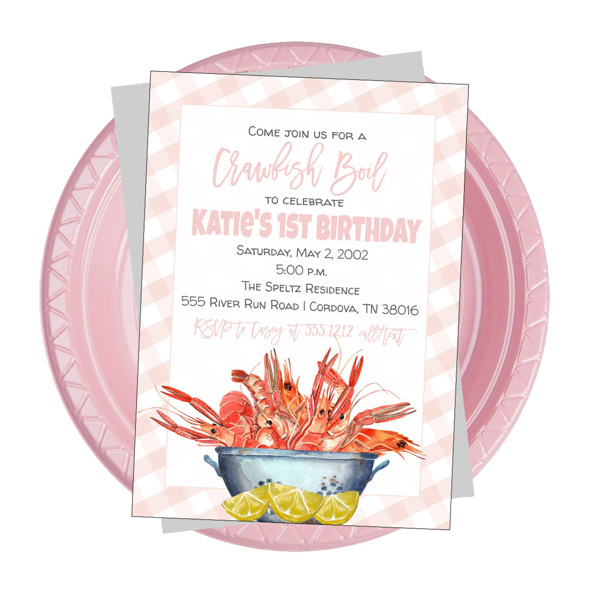 Crawfish 1st Birthday Party Invitation