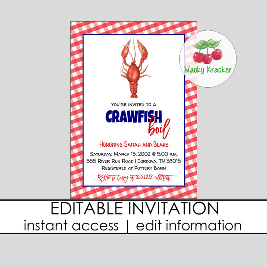 Crawfish Boil Bridal Shower Party Invitation