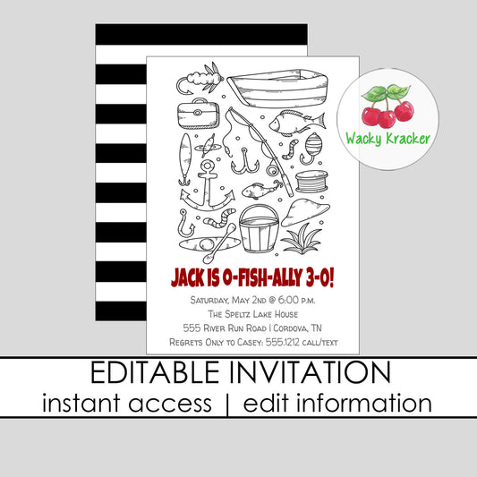 Fishing Doodle Birthday Invitation