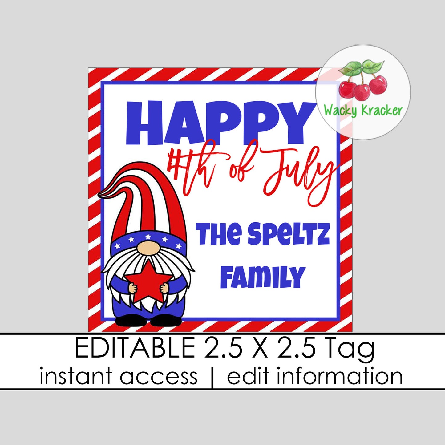 Gnome July 4th Gift Tag