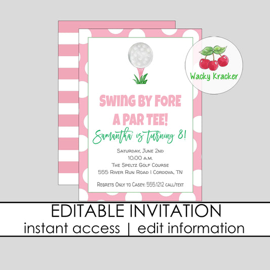 Girl Golf Birthday Party Invitation
