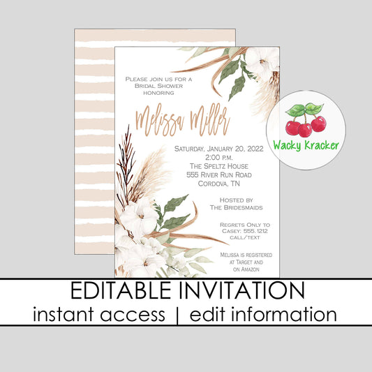 Pampas Grass Bridal Shower Invitation