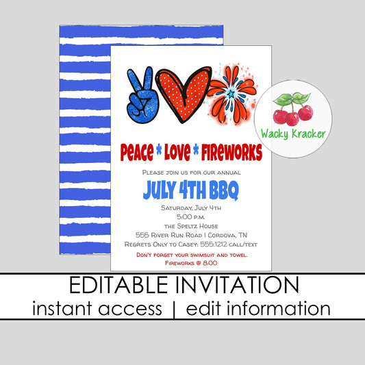 Peace Love Fireworks Invitation