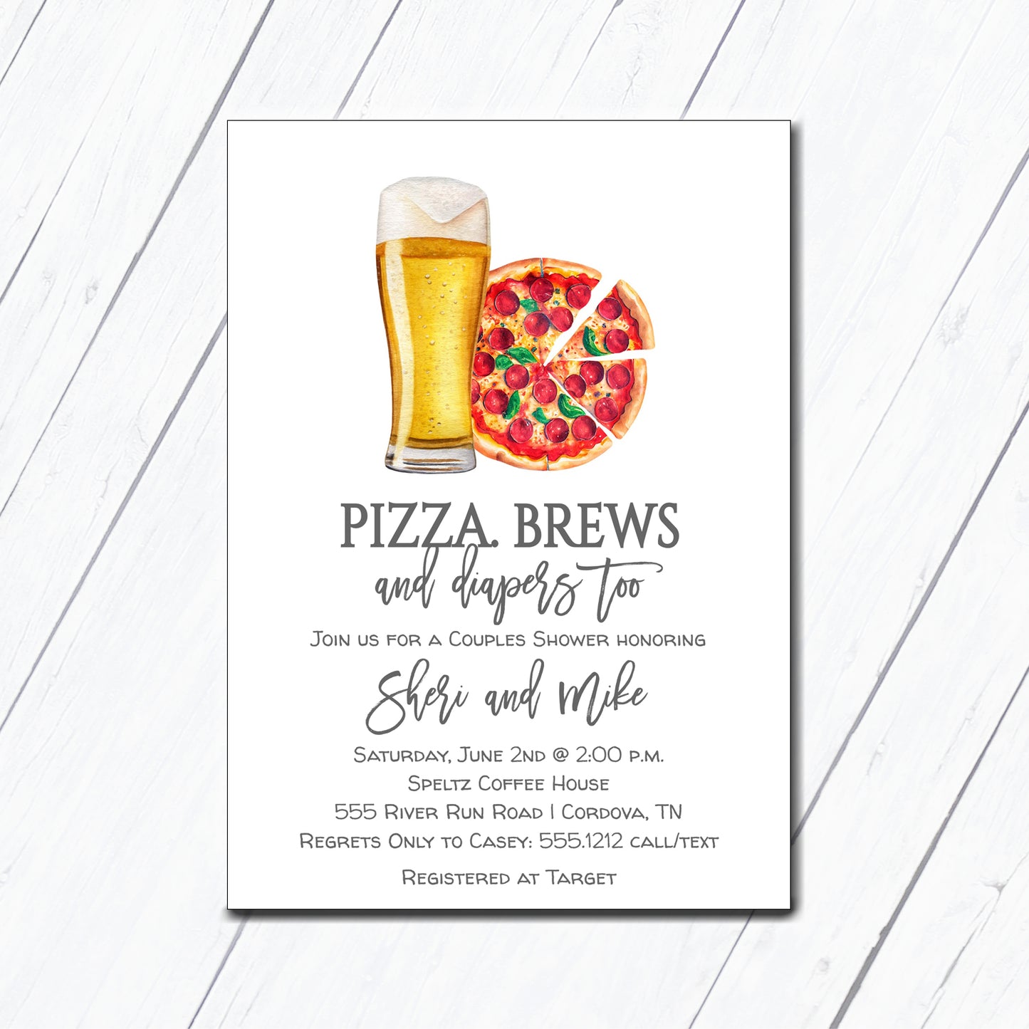 Pizza and Beer Baby Shower Invitation