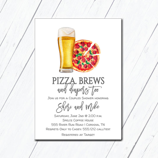 Pizza and Beer Baby Shower Invitation