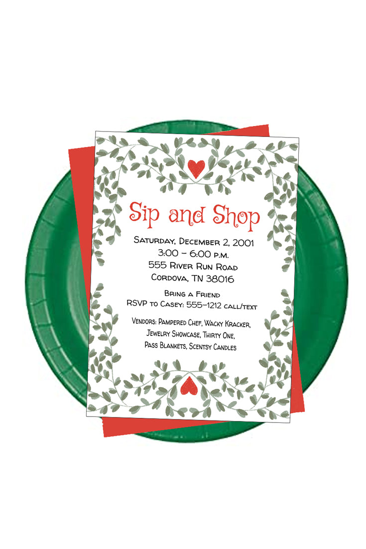 Greenery Sip and Shop Invitation