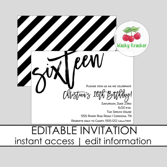 Sweet 16 Birthday Invitation