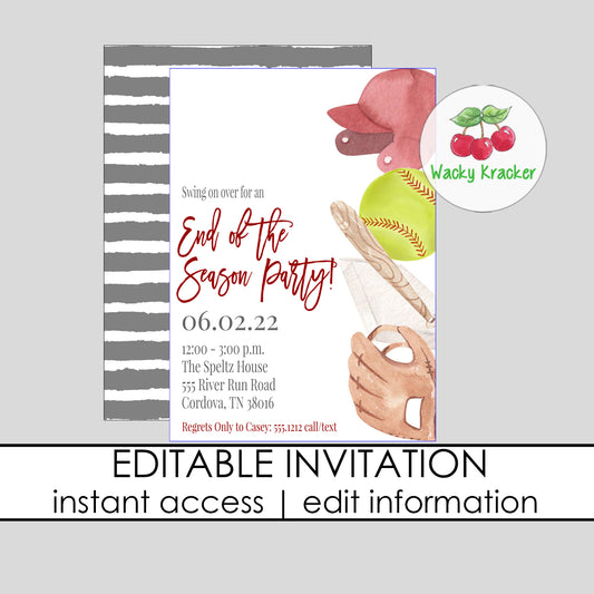 Softball End of Season Invitation