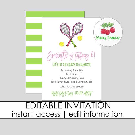 Tennis Birthday Invitation