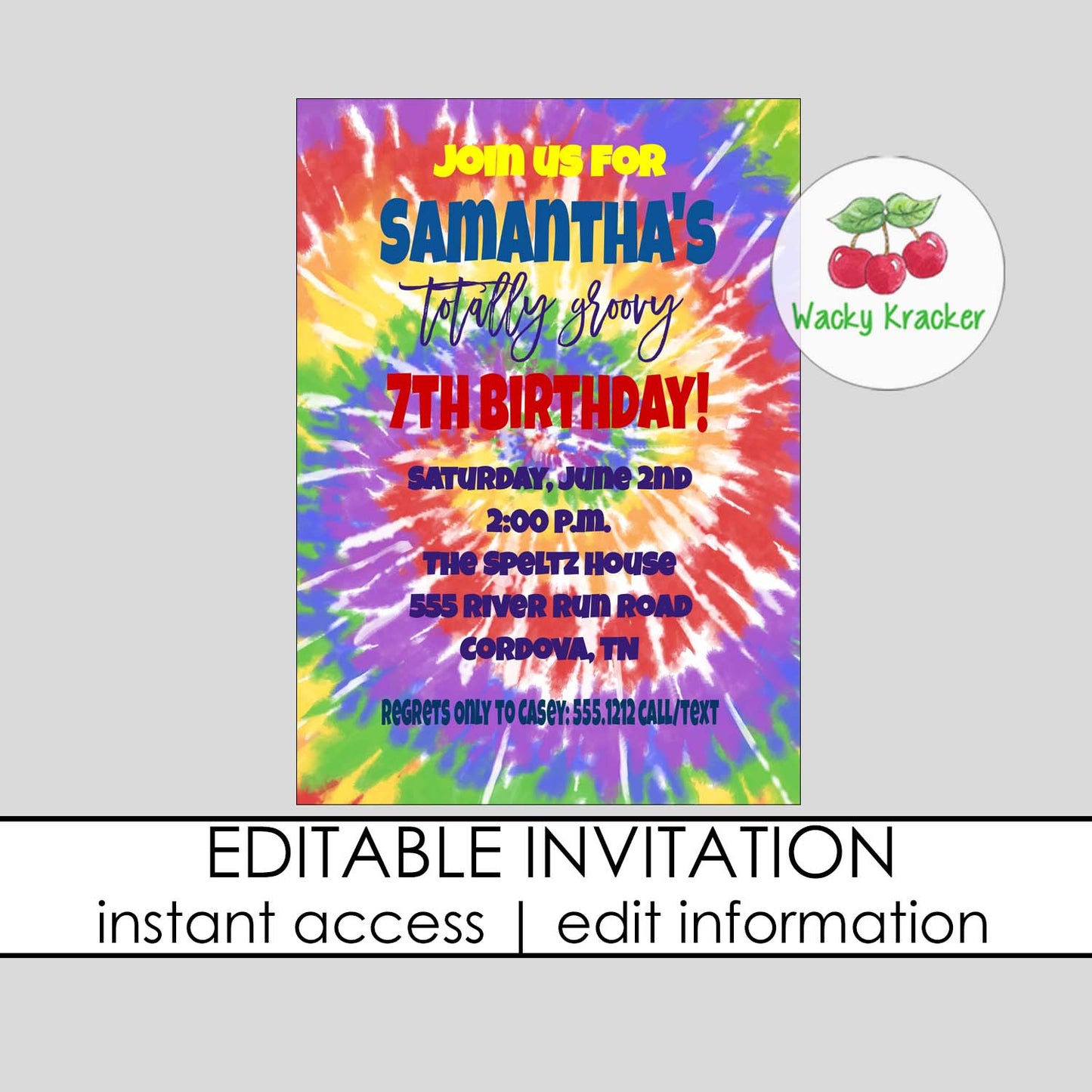 Tie Dye Birthday Invitation