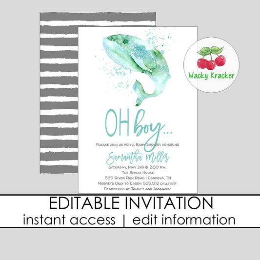 Whale Baby Shower Invitation