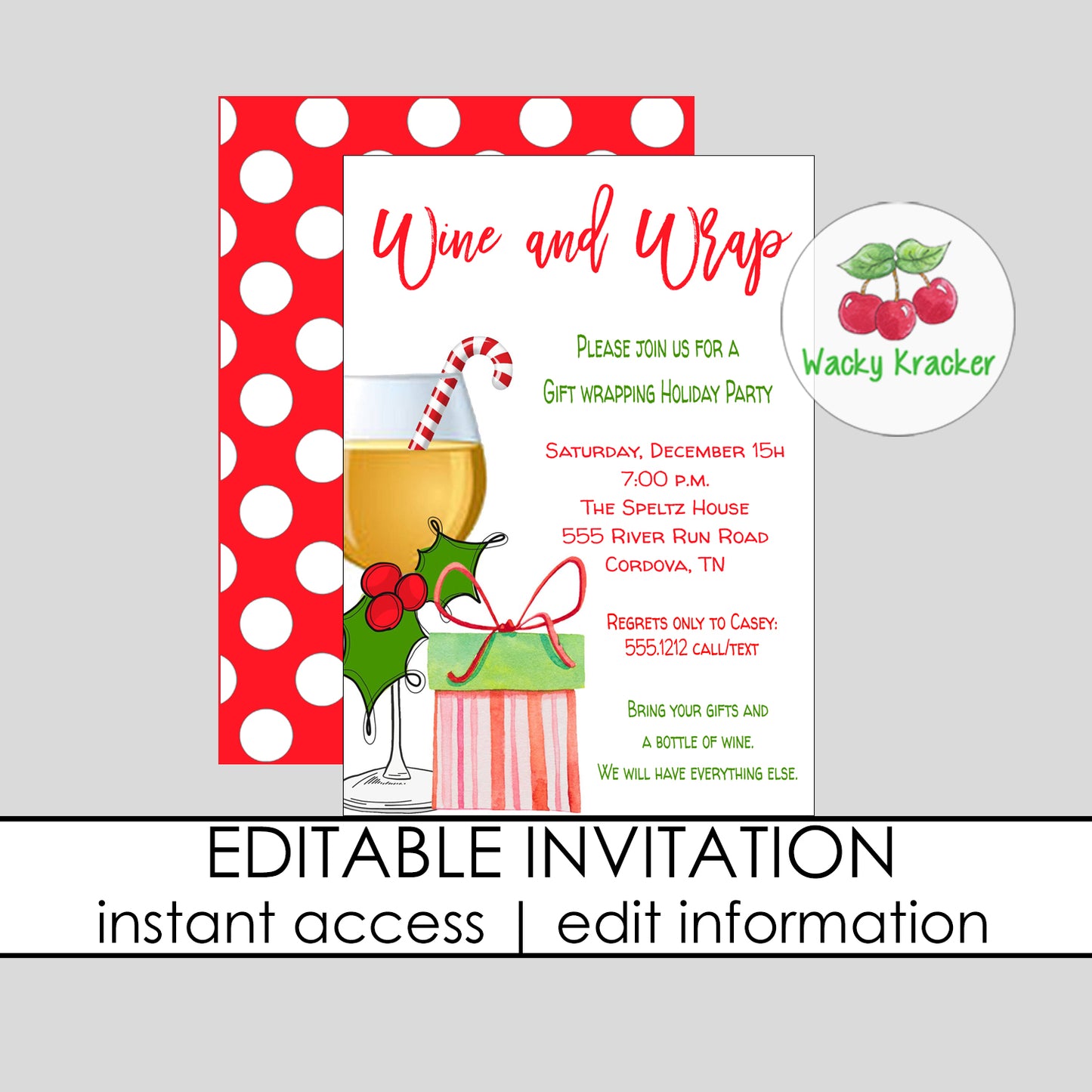 Wine and Wrap Christmas Invitation